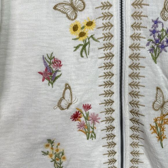 Boho Lagenlook Embroidered Jacket Hoodie Plus 2X White Cotton Floral Butterfly - Picture 5 of 16